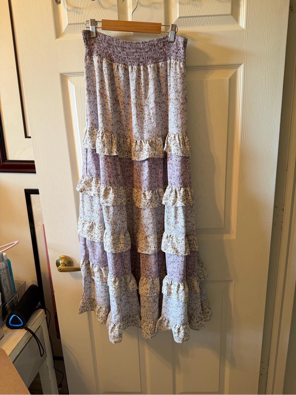 Storia Lavender and Cream Floral Tiered Maxi Skirt